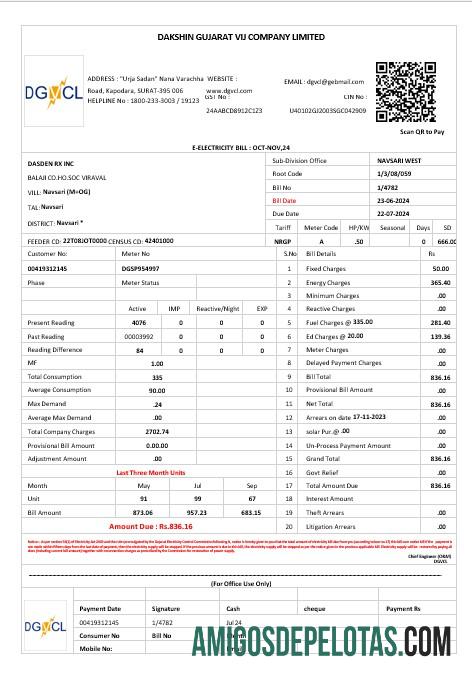 em branco ÍNDIA DGVCL Business Utility Bill Word e modelo PDF